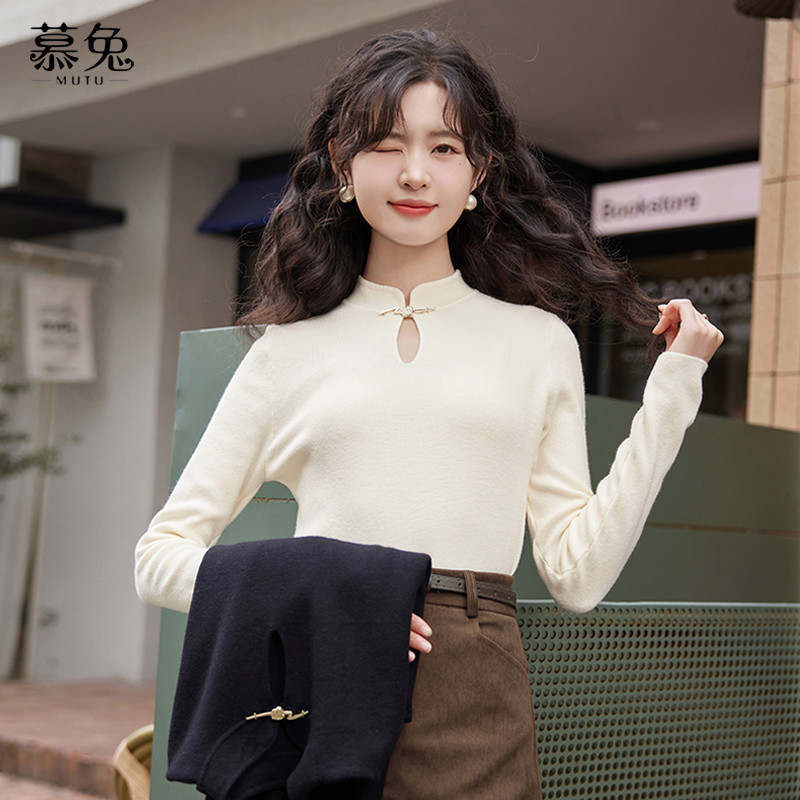 Mutu Mới Phong Cách Trung Hoa Nửa Cổ Cao Cổ Áo Len Top Nữ Mùa Xuân 2026 Phong Cách Mới Cao Cấp Ôm Bên Trong Đáy Áo Sơ Mi