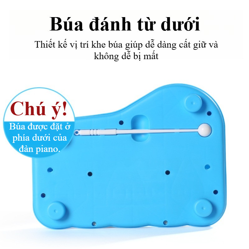 Đồ chơi đàn gõ 8 nốt cho bé từ 3 tuổi - Kèm dùi gõ và 3 thẻ nhạc, chất liệu nhựa an toàn