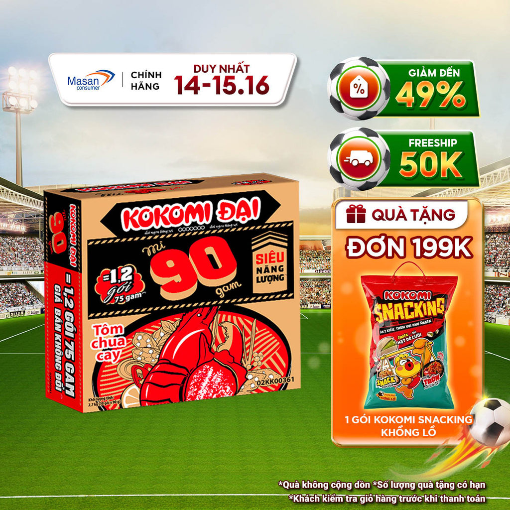 [Chọn vị] Mì Kokomi Đại 90 - Thùng 30 Gói x 90g (Bao bì có thể thay đổi theo đợt nhập hàng)