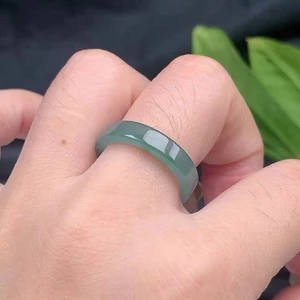 Vòng nước xanh loại đá A Jadeite tự nhiên - Dây rộng được đánh bóng mịn - Chứng nhận thủ công Unisex (Đường kính trong 15-21mm)