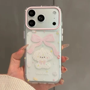 Ốp điện thoại hình chó nơ 3D cho iPhone 17 Pro Max 16 15 14 13 Vỏ bảo vệ chống sốc
