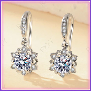 Bông Tai Bông Tuyết Rỗng Phụ Kiện Bé Gái Niche Thời Gian Giả Moissanite Bông Tai