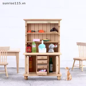 SSVN 1: 12 Nhà búp bê Tủ trưng bày bằng gỗ thu nhỏ Kệ trang trí tủ sơn.