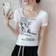 Áo thun cổ chữ U in chữ ngắn mùa hè Phong cách mới kiểu Mỹ Retro Slim-fit Hot Girl Top