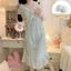 Váy Ngủ Mùa Hè Yunduo Cotton Cổ Chữ V Màu Trơn Phong Cách Mong Muốn Thuần Khiết Viền Hoa Có Đệm Ngực Đồ Mặc Nhà Dáng Dài