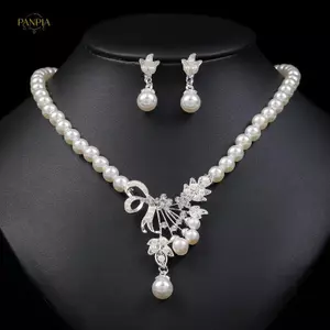 PNPIA-Áo Hoa Hình Giọt Châu Âu Và Mỹ Ngọc Trai Nelace Bộ Bông Tai Nữ Tính Khí Váy Cô Dâu Nelace Bông Tai