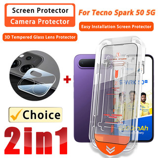Phim kính cường lực trong suốt 2 TRONG 1 Tecno Spark 50 5G Phim ống kính 3D cho Tecno Spark 50 40 30 Pro 40C 30C 5G 4G 3D Bảo vệ Camera & Bảo vệ màn hình Hộp ma thuật Lắp đặt dễ dàng