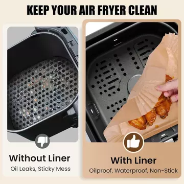 Giấy lót nồi chiên không khí OLESBUR, dùng một lần, 200 tờ, 8 inch, Giấy da cừu không tẩy trắng, Thích hợp cho giỏ chiên không khí, chống dính, Phụ kiện nồi chiên không khí, Giấy lót nướng bánh, Tấm g