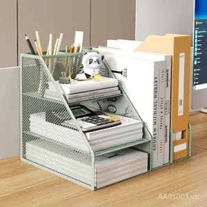 W2001 Lưới Kim Loại Giá Để Bàn Để Bàn Hộp Bảo Quản Đa Lớp Đa Lớp Đa Giác Bookend Sắt Đơn Giản Nghệ Thuật Giá Thông Tin 4ELO