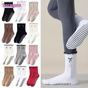 Tất Pilates BORAGETE, Tất tập Yoga Cotton chống trượt, Tất ống giữa đàn hồi cao thoáng khí chuyên nghiệp dành cho nữ
