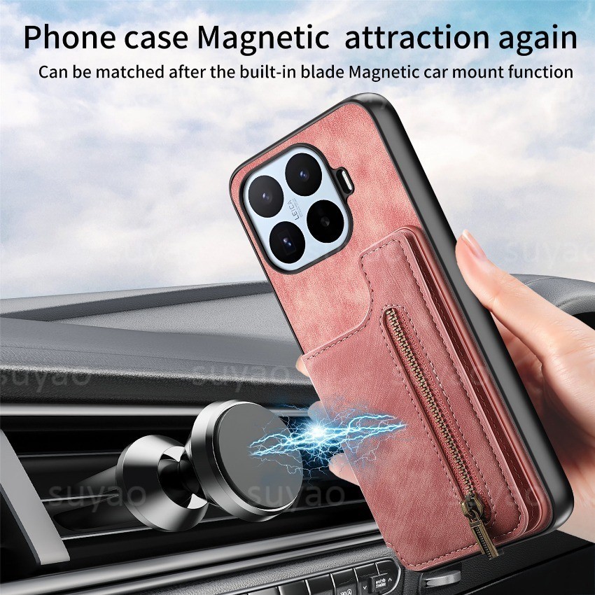 Dành Cho Xiaomi 17T Pro 17TPro 2026 Ốp lưng Dây Kéo Sang Trọng Thẻ Ví Da Từ Tính Flip Casing Xiaomi17TPro Xiaomi17T Dây Đeo Cổ Tay Giá Đỡ Mặt Sau