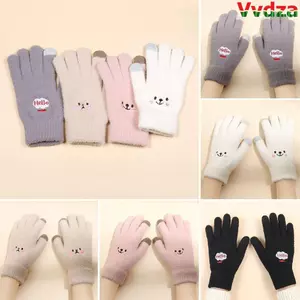 Găng tay dệt kim VVDZA cho bé gái Màn hình cảm ứng ngoài trời Găng tay tất cả các ngón tay