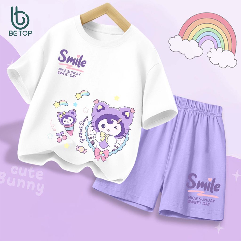 Set Đồ Bộ Kuromi Cho Bé Gái BETOP, Đồ Hè Cộc Tay In Hình Độc Đáo, Mềm Mịn, Thời Trang Bé Gái