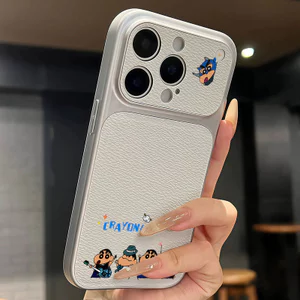 Ốp lưng iPhone Họa tiết da mạ phong cách Crayon Shin-chan mô hình bạn thân iPhone 17 16 15 14 13 12 11 Pro Max Plus Max