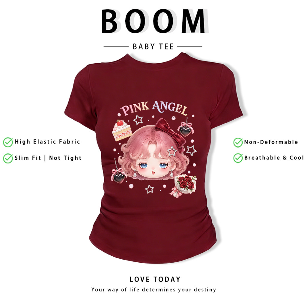BOOM Áo Baby Tee Nữ Cotton Ôm Body-Áo Thun Ngắn Tay Y2K In Hình PhongCách Mùa Hè, Cổ Tròn Hàng Đầucách hàn quốc phong340