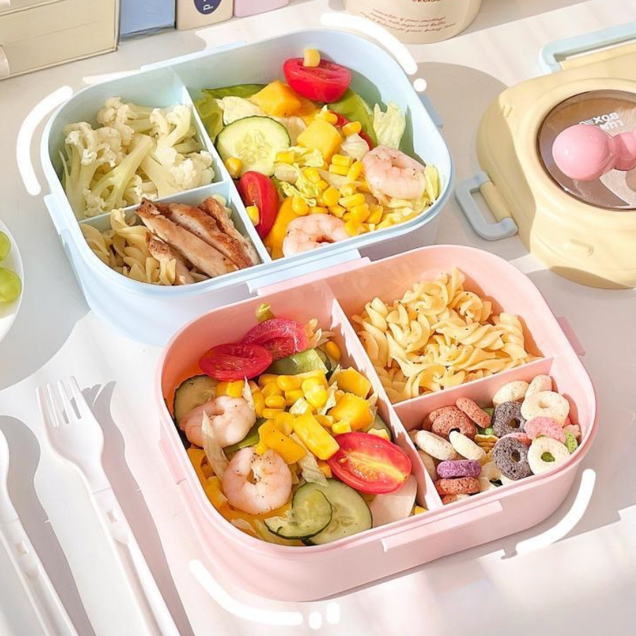 Hộp Đựng Cơm 3 Ngăn Kèm Muỗng Nĩa Tiện Lợi HOMIE Hộp Đựng Cơm Fork Box Dễ Thương Nắp Đậy Kín An Toàn