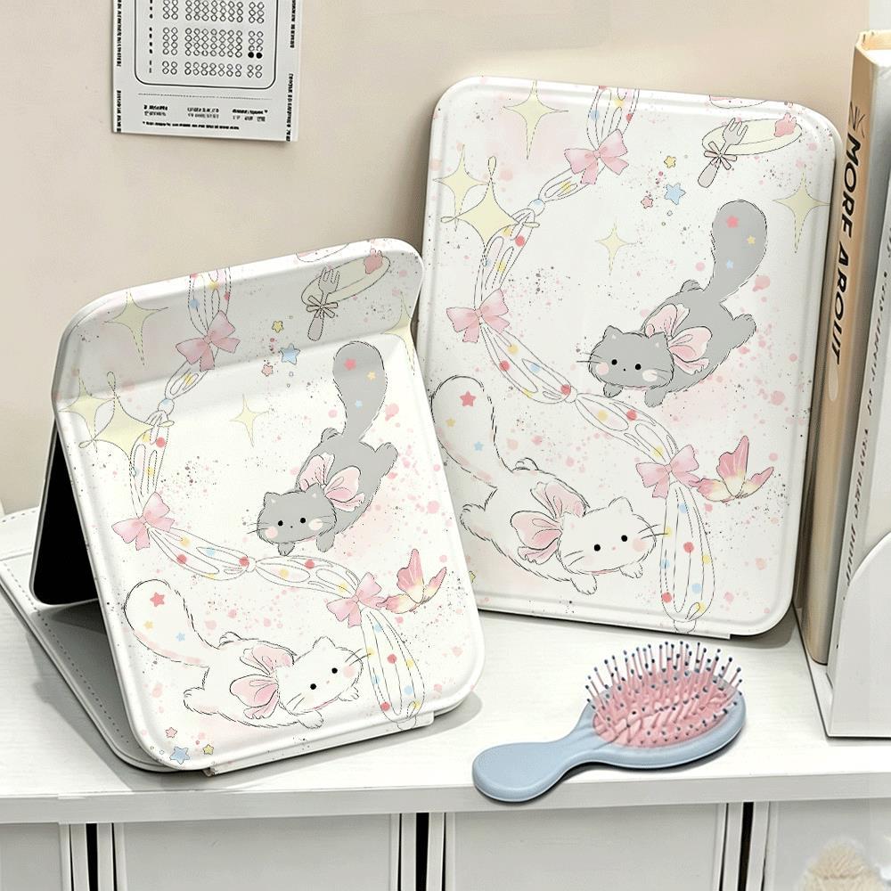 Gương gấp mini trang điểm bỏ túi họa tiết mèo bướm pastel dễ thương gương du lịch