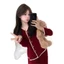 Bộ đồ ngủ bán chạy livestream xuất khẩu, bộ đồ ở nhà nữ tay dài kiểu cardigan viền ren giữ ấm vải dê nhung