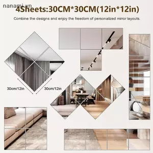 8 tờ 15x15cm / 20x20cm / 30x30cm Tấm gương linh hoạt Acrylic / Gạch gương cửa tự dính / Giá đỡ gương treo tường có thể cắt để trang trí phòng DIY [VN]