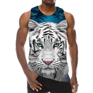 Tiger 3D Tank Top Nam, Áo Vest Bông Tai Kẹp Chữ Động Vật, Mềm Mại Thoáng Khí Dạo Phố Thường Ngày Tee