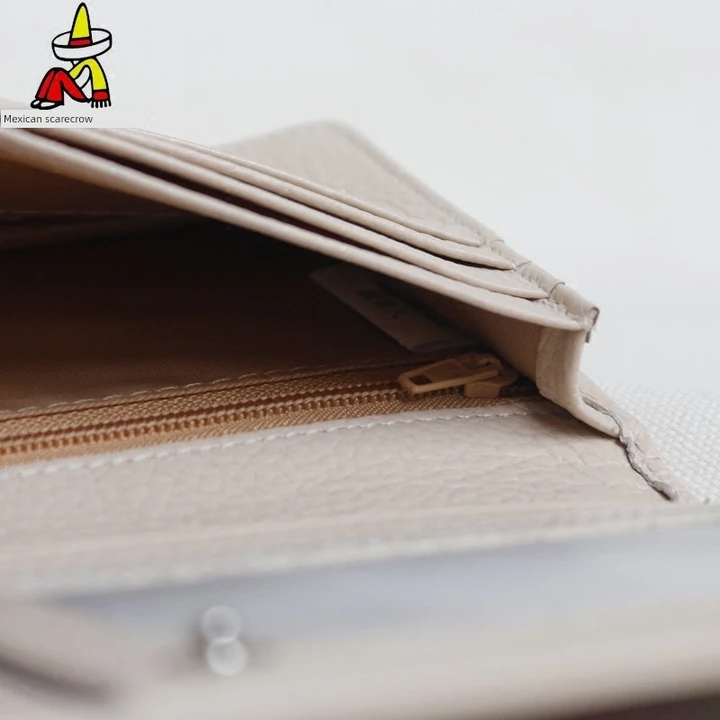Women's Korean-Style Genuine Leather Long Wallet – Beige – 4
