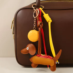 Mới pu Da Thời Trang Burger Dachshund Túi Cao Cấp Mặt Dây Chuyền Móc Khóa