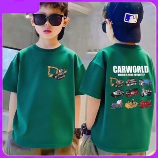 Áo phông cho bé trai và bé gái in hình xe hơi, được làm từ chất liệu cotton mềm mại, thoải mái