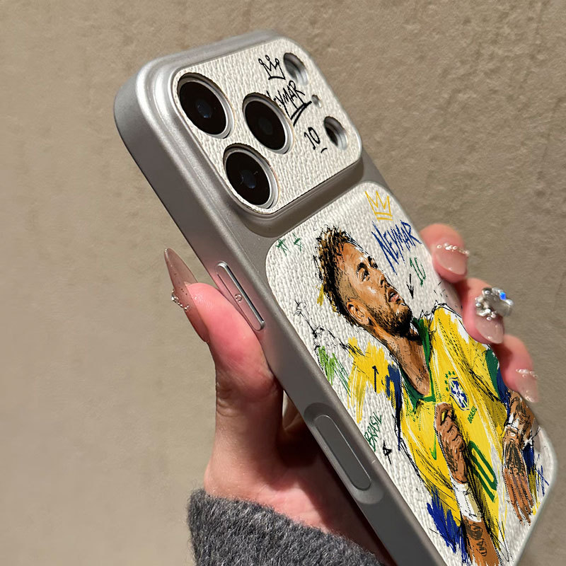 Ốp lưng iPhone Họa tiết da mạ phong cách Brazil Số 10 Neymar iPhone 17 16 15 14 13 12 11 Pro Max Plus Max