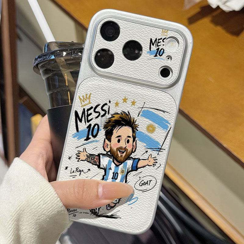 Ốp lưng iPhone Họa tiết da phong cách mạ số 10 Messi họa tiết hoạt hình iPhone 17 16 15 14 13 12 11 Pro Max Plus Max