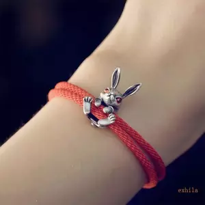 Exhila Playful Thỏ Hình Mặt Dây Chuyền Vòng Tay Hợp Kim Với Dây Đầy Màu Sắc Cho Nữ Handmade Trang Sức Thường Ngày