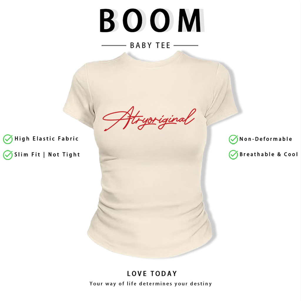 BOOM Áo Baby Tee Nữ Cotton Ôm Body-Áo Thun Ngắn Tay Y2K In Hình PhongCách Mùa Hè, Cổ Tròn Hàng Đầucách hàn quốc phong432