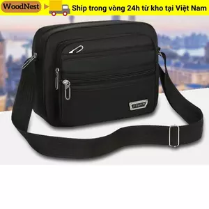 Túi đeo vai WOODNEST, Túi đeo chéo nam Nylon xanh đen, hình chữ nhật lớn Satchel du lịch