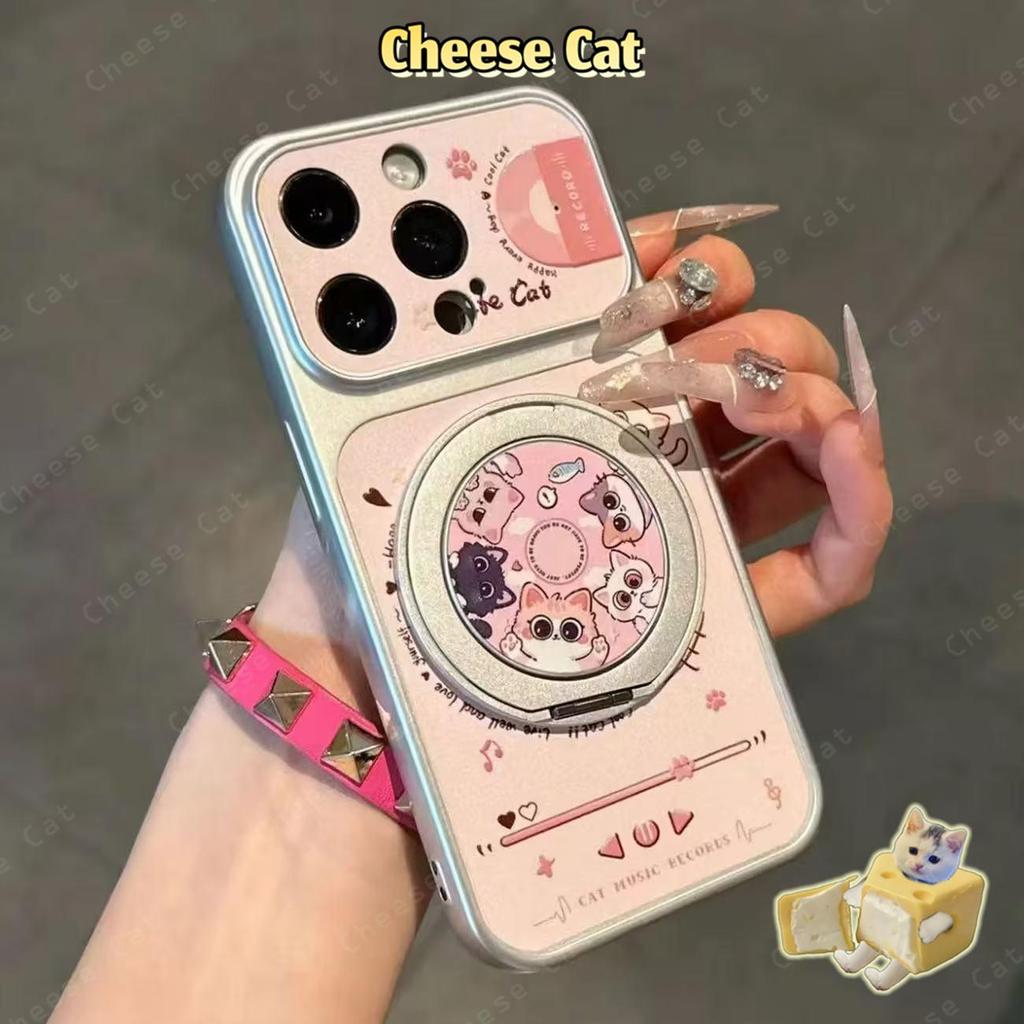 Ốp Điện Thoại Da Mèo Hồng Có Chân Đế Kim Loại Xoay Cho iPhone 16 17 13 14 15 Plus 12 11 Pro Max Xs XR