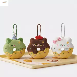ZENZON Donut Cat Sang Trọng Móc Khóa, Mèo Nhỏ Mềm Mại Sang Trọng Mèo Dễ Thương Móc Khóa, Bộ Treo Thiết Kế Hoạt Hình Phong Cách Dopamine Furry Thiết Kế Túi Mặt Dây Chuyền Phụ Kiện Ba Lô