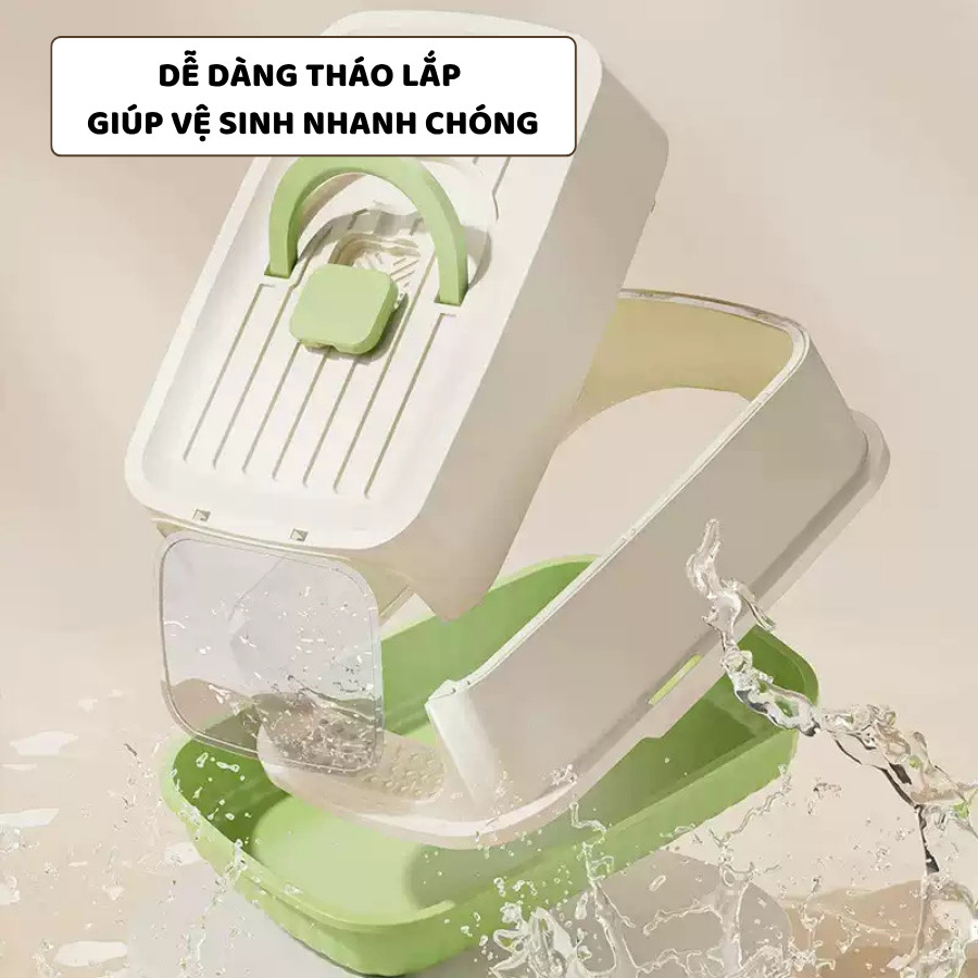 Nhà Vệ Sinh Cho Mèo Tặng Xẻng ENODA HOME, Thùng Cát Mèo Cửa Lật 2 Chiều Chống Văng Cát Kích Thước Lớn C110