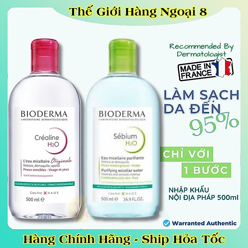 [CHÍNH HÃNG] Nước Tẩy Trang Bioderma Dành Cho Da Dầu Mụn Và Da Nhạy Cảm, Sạch Sâu Lành Tính 500ml của Pháp