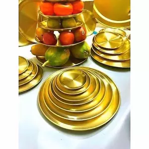 Bộ 5 Đĩa Inox Mạ Vàng Phong Cách Châu Âu, Dùng Làm Tháp Trưng Bày & Đựng Thức Ăn (Đủ 5 Size)