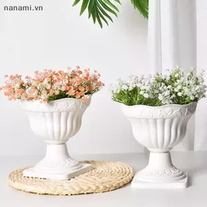 Chậu hoa cột La Mã lớn Chậu trồng ban công Hộ gia đình Mái hiên nhựa trắng Trang trí chậu hoa [VN]