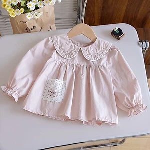 Áo sơ mi nữ phong cách Hàn Quốc cổ búp bê cotton nguyên chất áo sơ mi công chúa chấm bi cho trẻ em