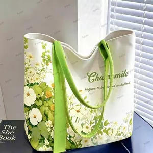 Túi Tote Vải PYCOU, Túi Đeo Vai Có Thể Tái Sử Dụng Hoa, Túi Xách Đi Lại Dung Tích Lớn Thường Ngày Cho Học Sinh