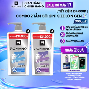 Combo 2 Tắm gội cho nam 2in1 Romano Gen Z hương Sea Breeze/ Forest Cedar 900g/ chai