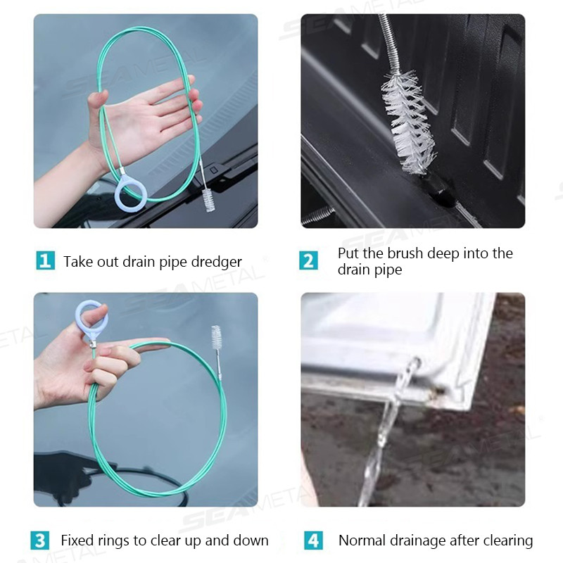 SEAMETAL 3m / 5m Bàn chải làm sạch nạo vét thoát nước ô tô Cửa sổ trời tự động Lỗ thoát nước Bàn chải tắc nghẽn Ống dài Dụng cụ làm sạch Ống thoát nước