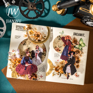 JIANWU Vintage Thời Trang Vòng Tròn Series Retro Nhân Vật Phong Cảnh Chất Liệu Cắt Dán Sổ Lưu Niệm Nhãn Dán Sáng Tạo Tạp Chí Văn Phòng Phẩm