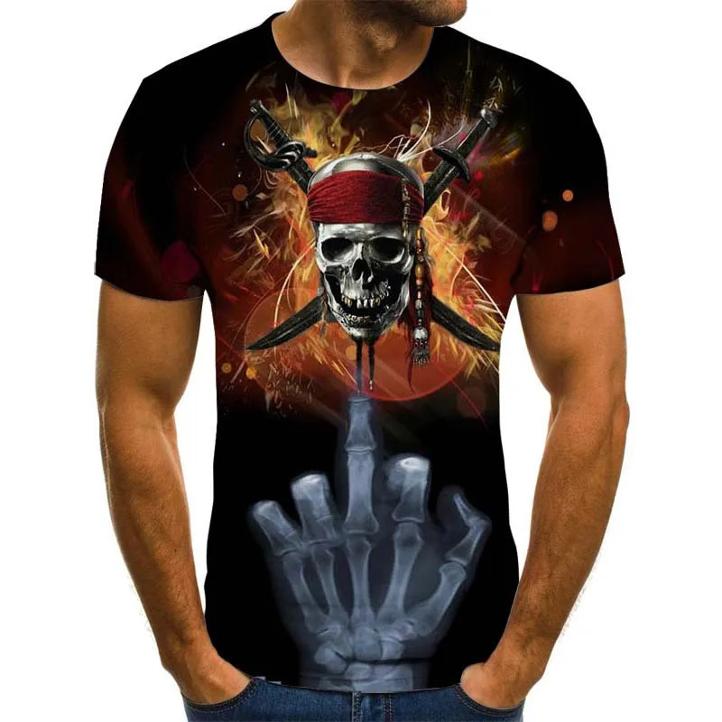 Áo thun đầu lâu nampunk rock thiết kế retro gothic, in ấn 3D, phù hợp mùa hè