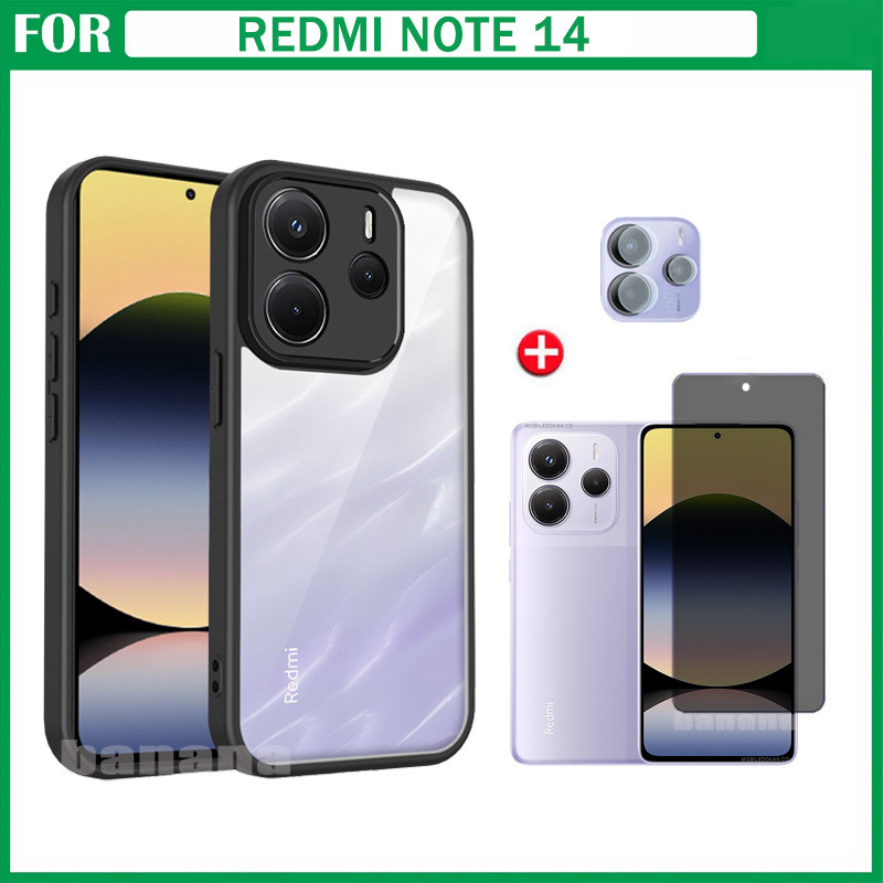Ốp điện thoại 3 trong 1 Redmi Note 14 Bảo vệ chống rơi mờ với kính cường lực bảo vệ màn hình và màng ống kính cho Redmi Note 14 5G Note 14S Note 13 Pro 4G