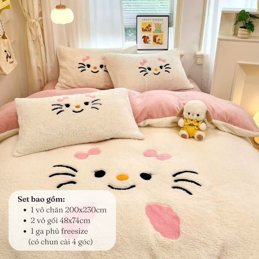 (SGN328) Bộ Vỏ Chăn Ga Gối Nỉ Nhung Hoạt Hình Đáng Yêu Ngộ Nghĩnh - MemMinBedding Luxury