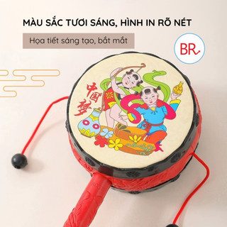 Trống lắc tay truyền thống vui nhộn đồ chơi cho bé - Trống gỗ Trung Thu họa tiết dân gian in nổi bắt mắt ANGIHOME