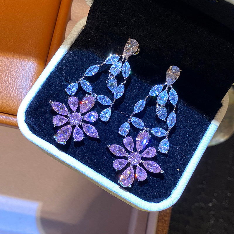 Bông tai tua rua dài tinh tế phong cách mới Zircon sang trọng
