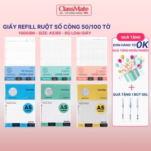 50/100 Tờ Giấy Refill A5 B5 100GSM, Ruột Sổ Còng Giấy Refill Kẻ Ngang Kẻ Caro Chấm DotGrid Cornel -AT