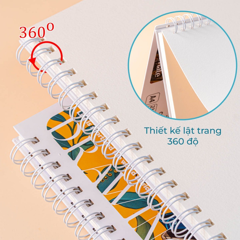 Sổ Vẽ Sketchbook 230GSM Sô Vẽ Màu Nước, Giấy Có Vân Ăn Chì Lên Màu Tốt, Sổ Vẽ Phác Thảo A4 A5  Bìa Cứng 60Trang -AT
